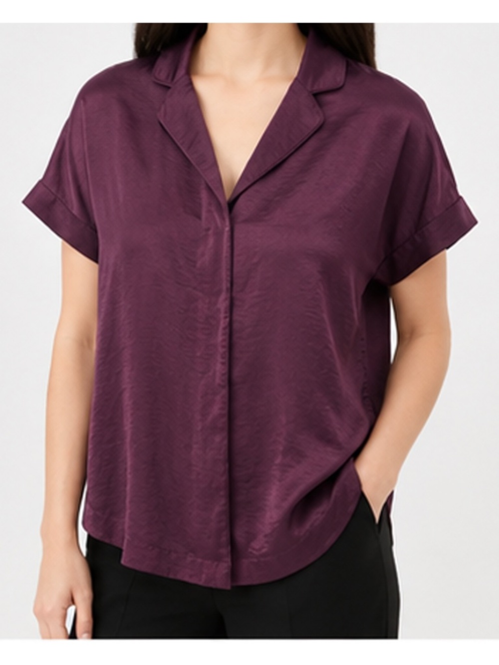 Banana Republic Plum Satin Camp Shirt Blouse
